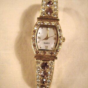 BEAUTIFUL GOLDTONE SIMULATED AMETHYST AND DIAMOND BIRTHSTONE WATCH